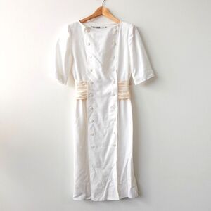 VINTAGE Jean Louis Scherrer Dress Small White Librarian Cocktail Haute COUTURE‎